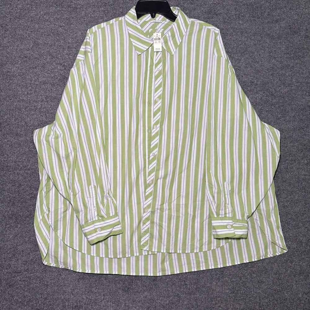 Aerie Green, White, Blue Striped Button Down Size XL NWT Small Stain See Pics